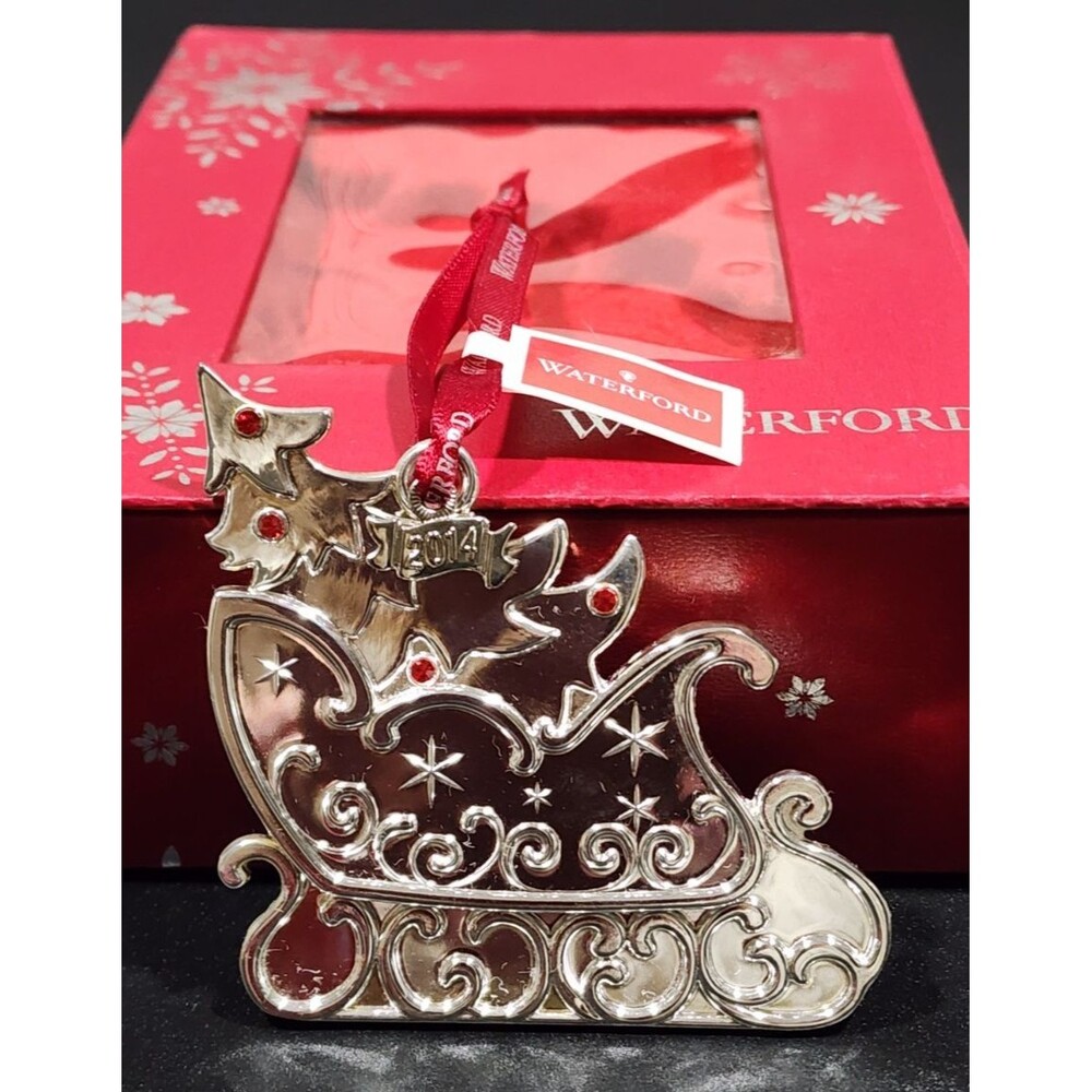 Waterford Ornament Sleigh Silver Plate Christmas 2014 With Box NEW